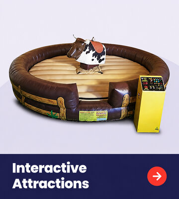 Interactive games and rides rentals including the mechanical bull