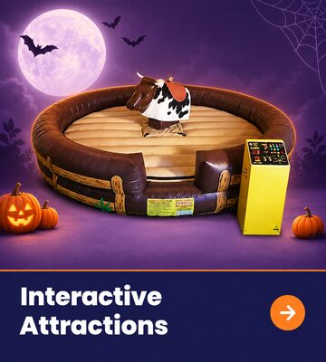 Interactive games and rides rentals including the mechanical bull