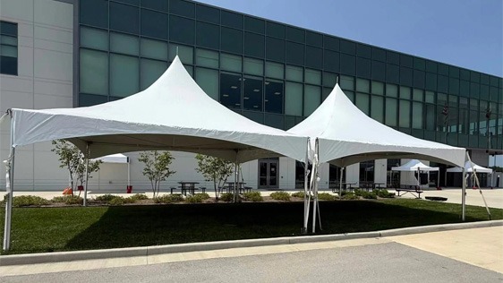 20x40 marquee high peak tent set up on a lawn